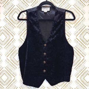 Vintage Rampage Vest Size M Black Velvet Burnout Floral Damask Ornate Indie
